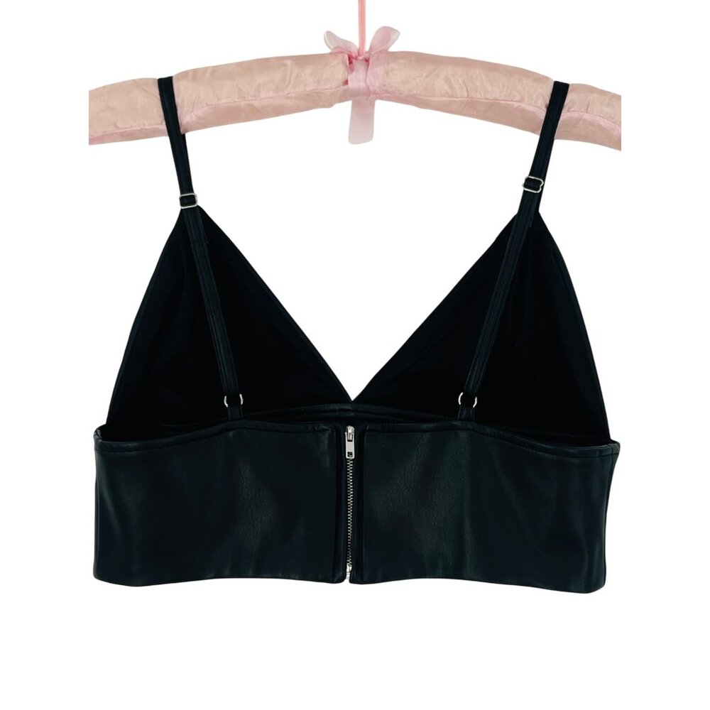NWOT Shoedazzle Black Soft Vegan Leather Edgy V-Neck Sexy Club Rave EDM Crop Top - Picture 8 of 16